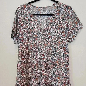 Hand-made Boho Tiered Ruffle Babydoll Floral Midi Dress Size L